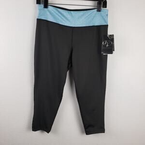 Game Time Women's M‎ Performance Capri Legging Black With Blue Waistband Sporty